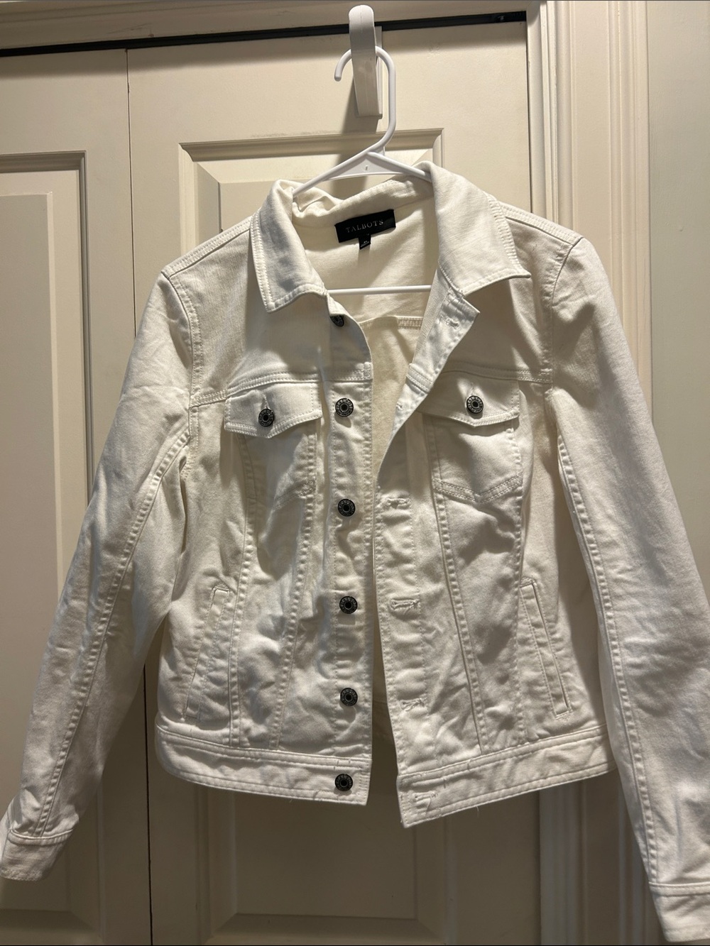 Talbots White Denim Jacket - Tailored Button-Front Jean Jacket